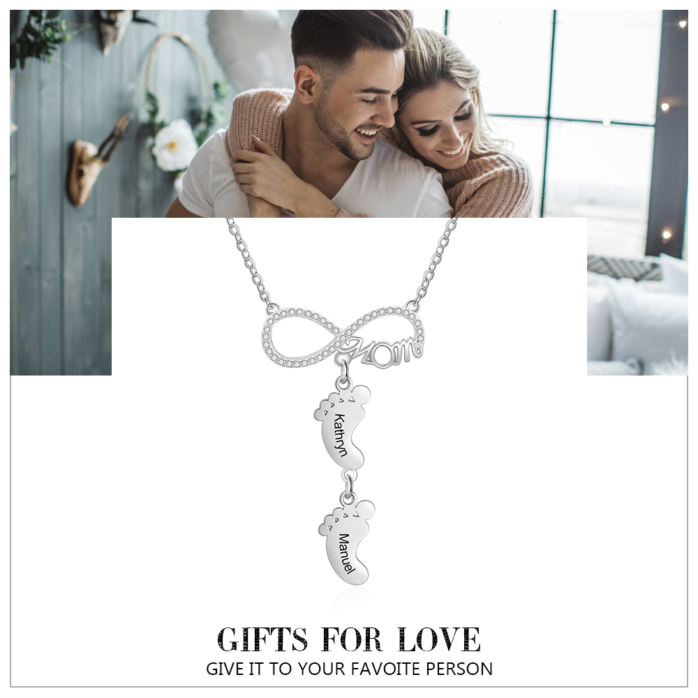 Mother's Day Gifts Personalised Infinity Baby Feet Mother Necklace Engraved 2 Names Necklace Gifts For Mom-Jessemade AU