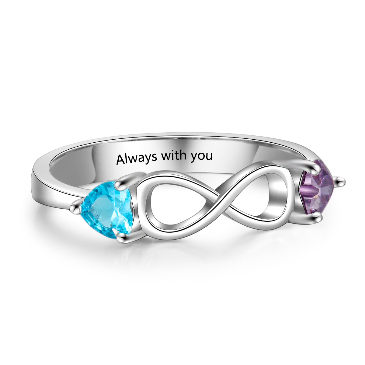 S925 Silver Ring Personalised 2 Birthstones Infinity Ring With Names Gifts For Her