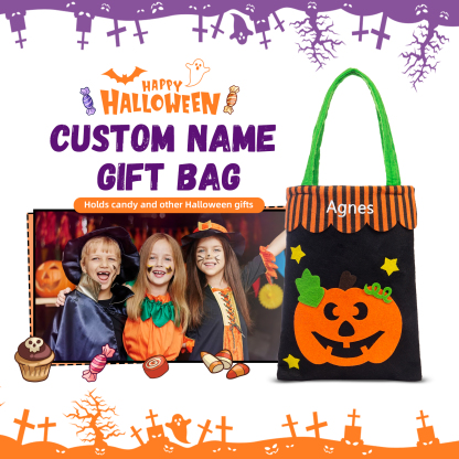 Personalised Halloween Tote Bags Custom 1 Name Tote Bag Halloween Candy Bag for Kids-Jessemade AU