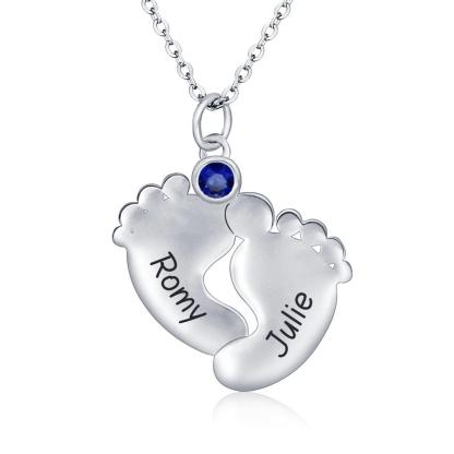To My Mummy Personalised Baby Feet Pendant Necklace Custom 2 Names & Birthstone Necklace Gifts For Mother-Jessemade AU