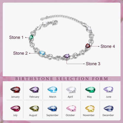 Personalised 4 Birthstones Heart Bracelet Engraved Names Bracelet Gifts For Women-Jessemade AU