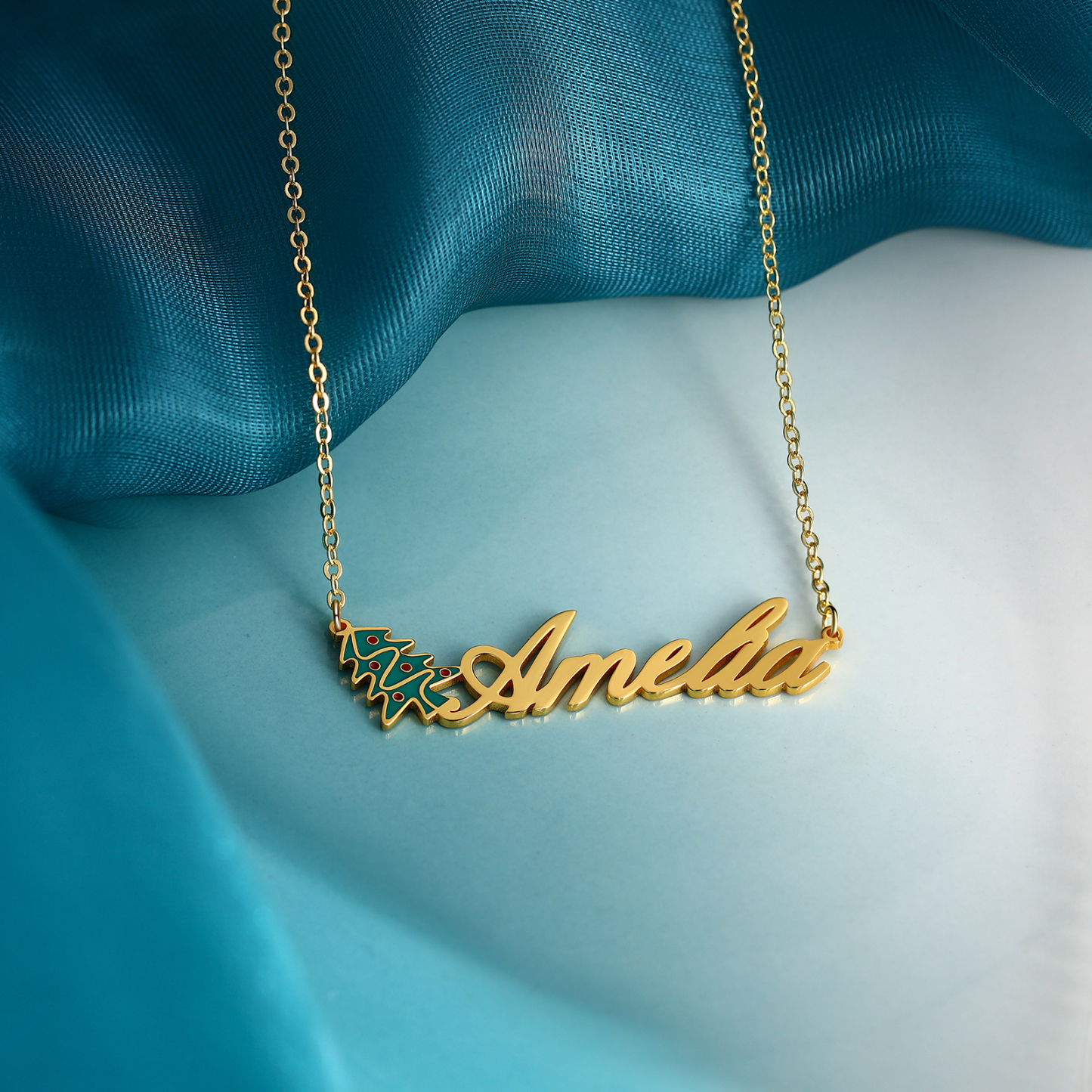 Personalised Christmas Tree Name Necklace in Gold Gifts for Her-Jessemade AU