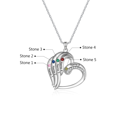 Personalised Heart Pendant Necklace Custom 5 Birthstones Engraved 5 Names Necklace Gift for Her-Jessemade AU