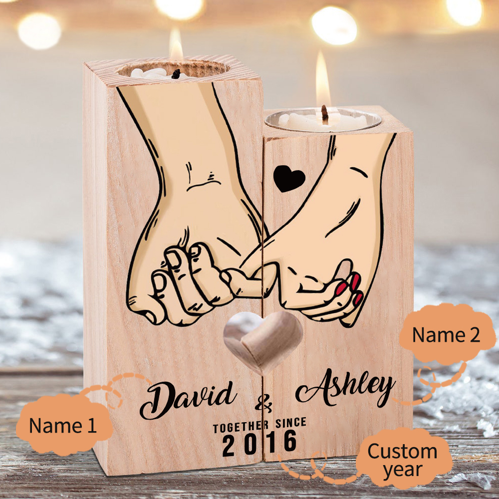 Personalised Couple Gift Set Pinky Promise Couple Candle Holder Heart Matching Keychain with Custom Names & Date Gift Box-Jessemade AU