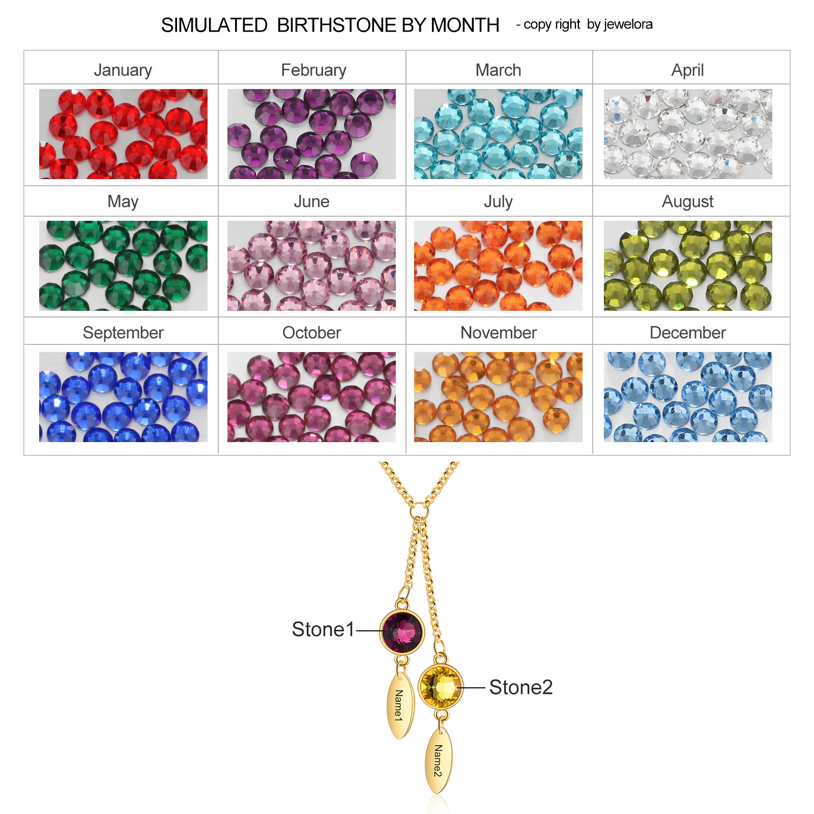 Personalised Bar Necklace With 2 Birthstones Engraved Names Necklace Best Gift For Mother-Jessemade AU