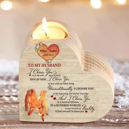 Personalised Couple Heart Candle Holder "I choose you to do life with side by side"Wooden Candlesticks Valentines Gift-Jessemade AU