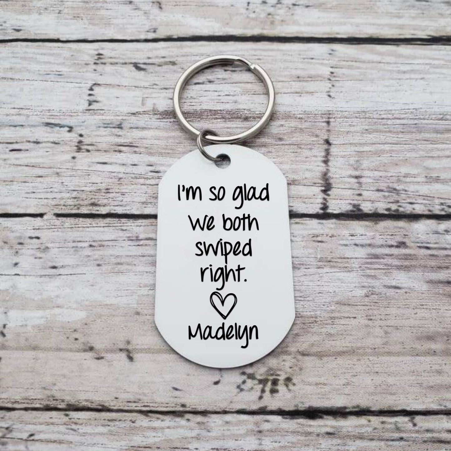 Personalised Photo & Name Keychain Stainless Steel Keyring Couple Gift - I'm So Glad We Both Swiped Right-Jessemade AU