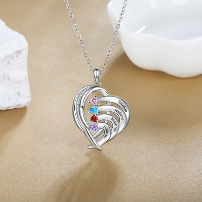 Personalised Heart Wings Necklace With 4 Birthstones Custom Names Necklace Gift For Her-Jessemade AU