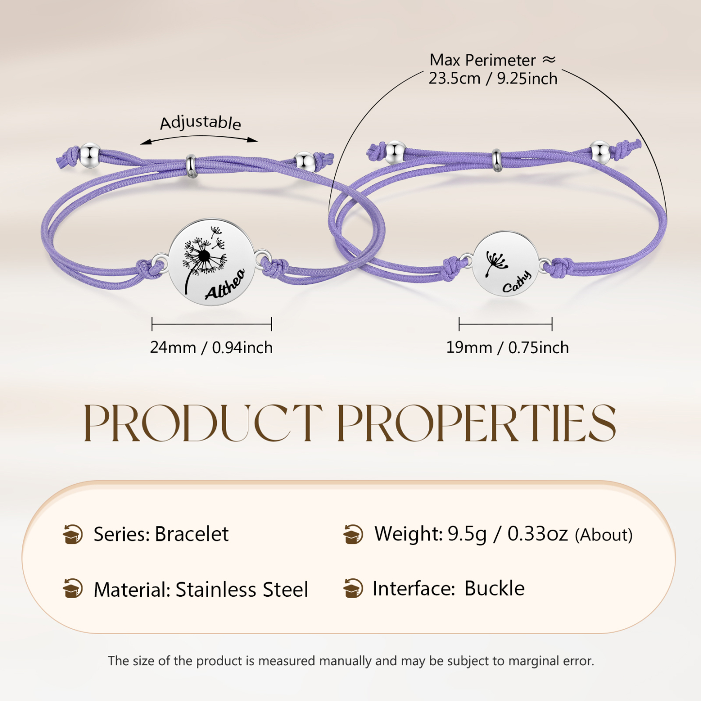 2 Pcs Dandelion Bracelet Set Custom 2 Names Adjustable Bracelets Back to School Gifts for Daughter-Jessemade AU