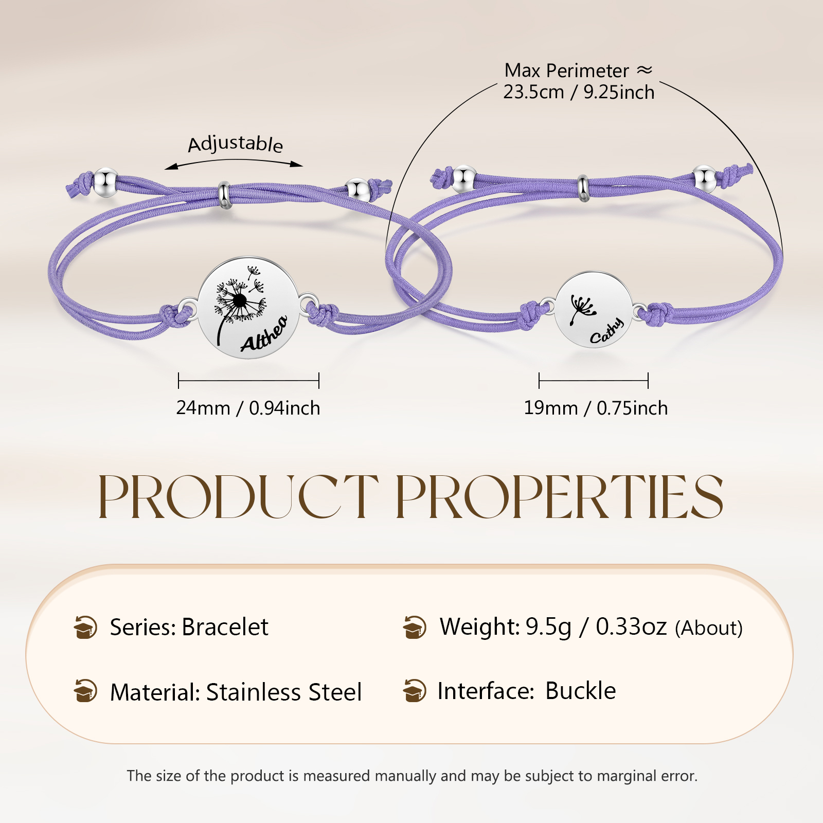 2 Pcs Dandelion Bracelet Set Custom 2 Names Adjustable Bracelets Back to School Gifts for Daughter-Jessemade AU