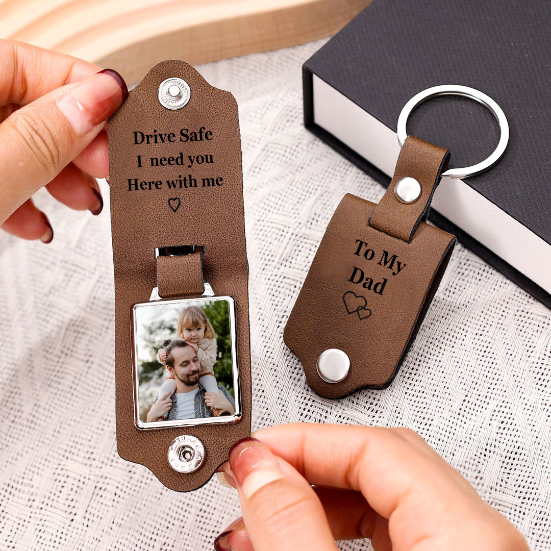 Personalised Photo Keychain Custom Text Leather Keyring Valentine's Day Gift