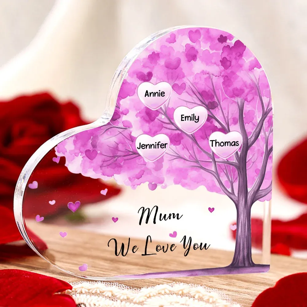 4 Names - Personalised Acrylic Heart Keepsake Custom Text Purple Tree Ornaments Gifts for Grandma/Mother-Jessemade AU