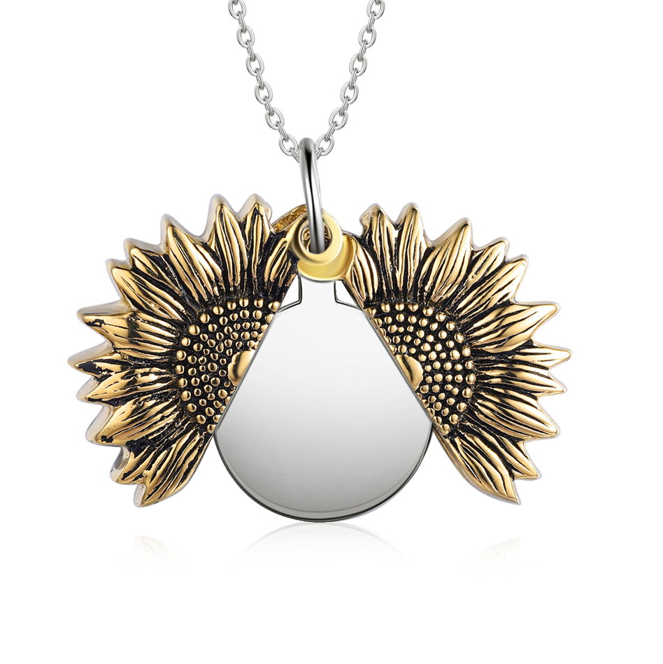 Personalised Open Locket Sunflower Photo Necklace With Engraving "You Are My Sunshine"-Jessemade AU