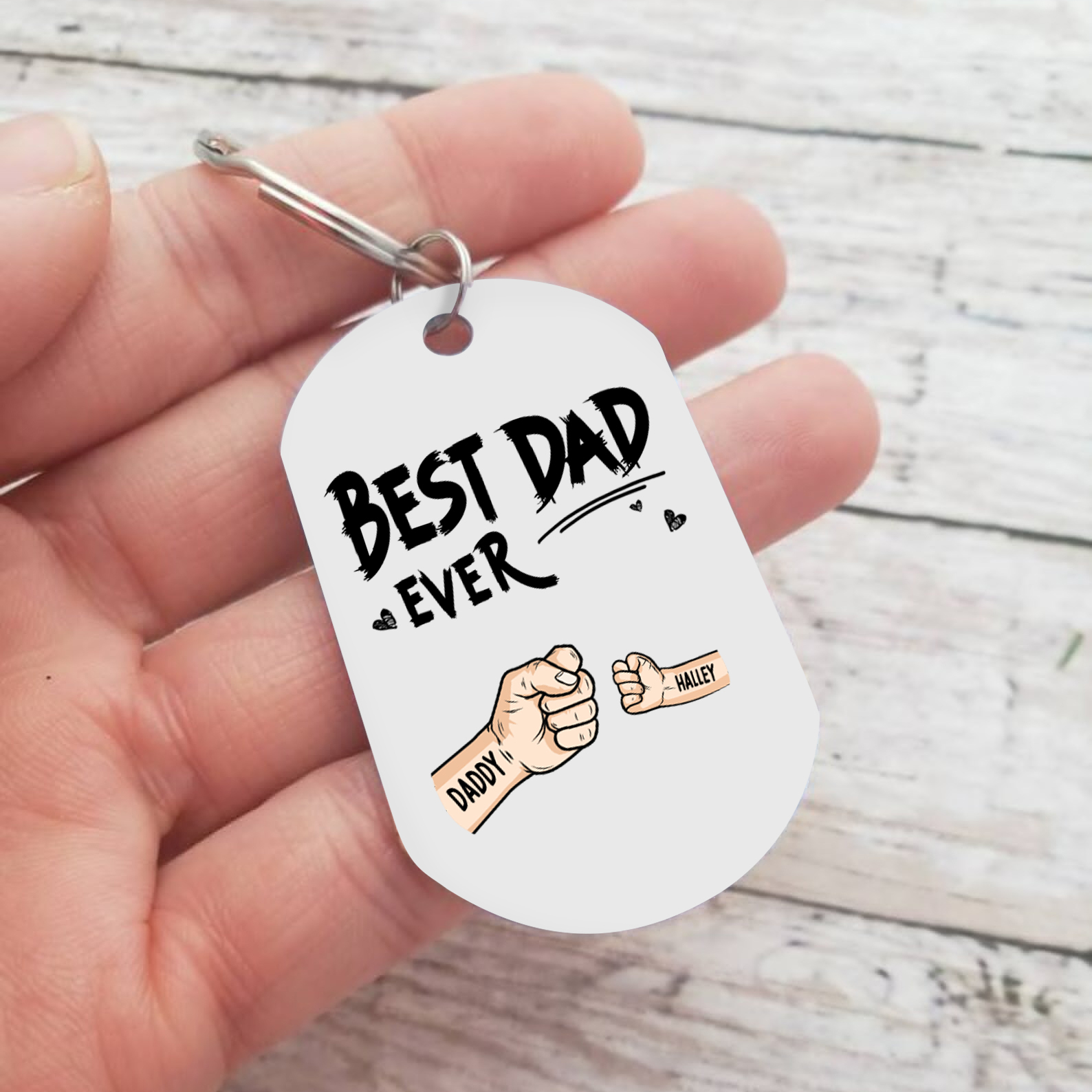 Personalised 2 Names Keychain Custom Fist Bump Keychain Father's Day Gift Best Dad Ever-Jessemade AU