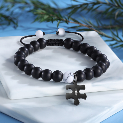 Personalised Puzzle Bracelet Set Customised 2 Names Beaded Bracelet Gift for Couples-Jessemade AU