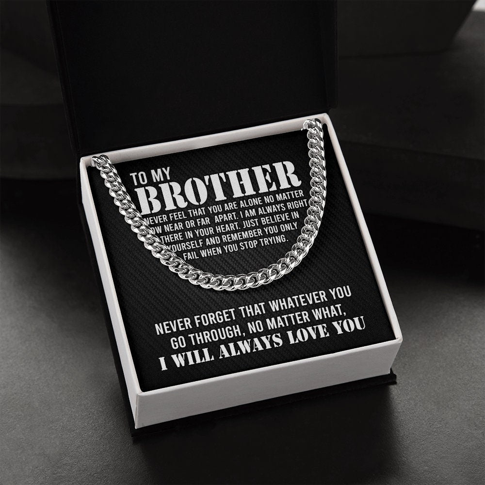 To My Brother Cuban Link Chain Necklace Stainless Steel Necklace Gift Set "I Will Always Love You" Gift for Brother-Jessemade AU