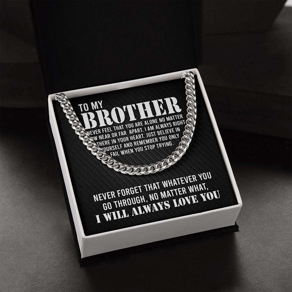 To My Brother Cuban Link Chain Necklace Stainless Steel Necklace Gift Set "I Will Always Love You" Gift for Brother-Jessemade AU