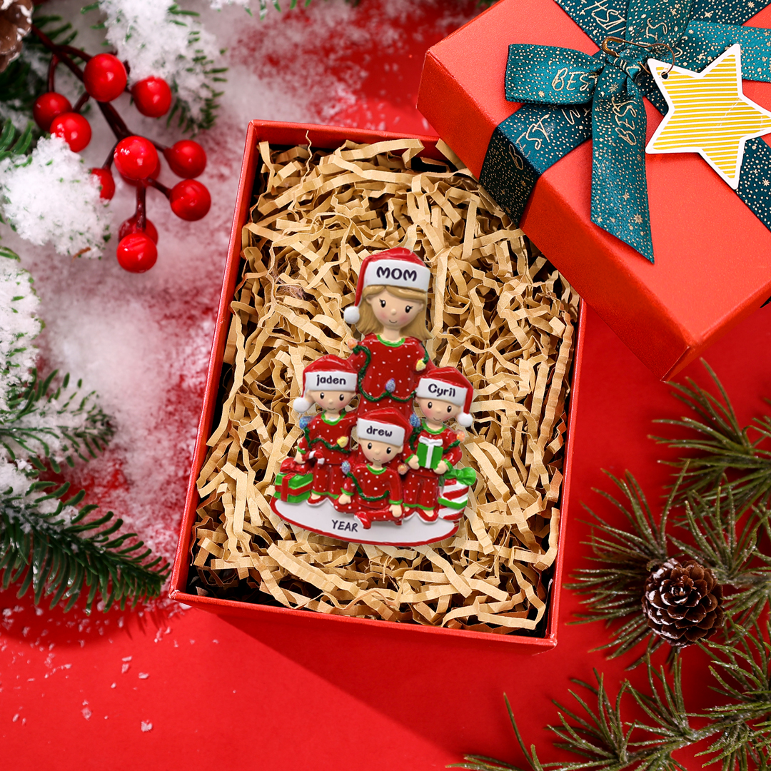 4 Names - Parent Single Mom with 3 Kids Family Christmas Ornament Custom Name & Text Wooden Hanging Ornaments Personalised Gift -Jessemade AU