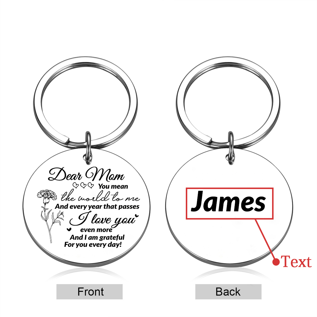 Personalised Text Keychain Circle Pendant Carnation Keychain Gift for Mum/Mom - You Mean The World To Me -Jessemade AU