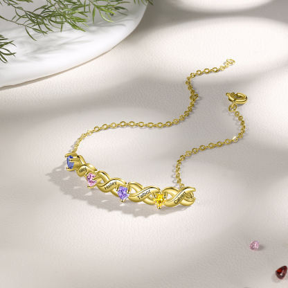 Family Custom Bracelet Heart Personalised with 4 Birthstones Gift Box Set-Jessemade AU