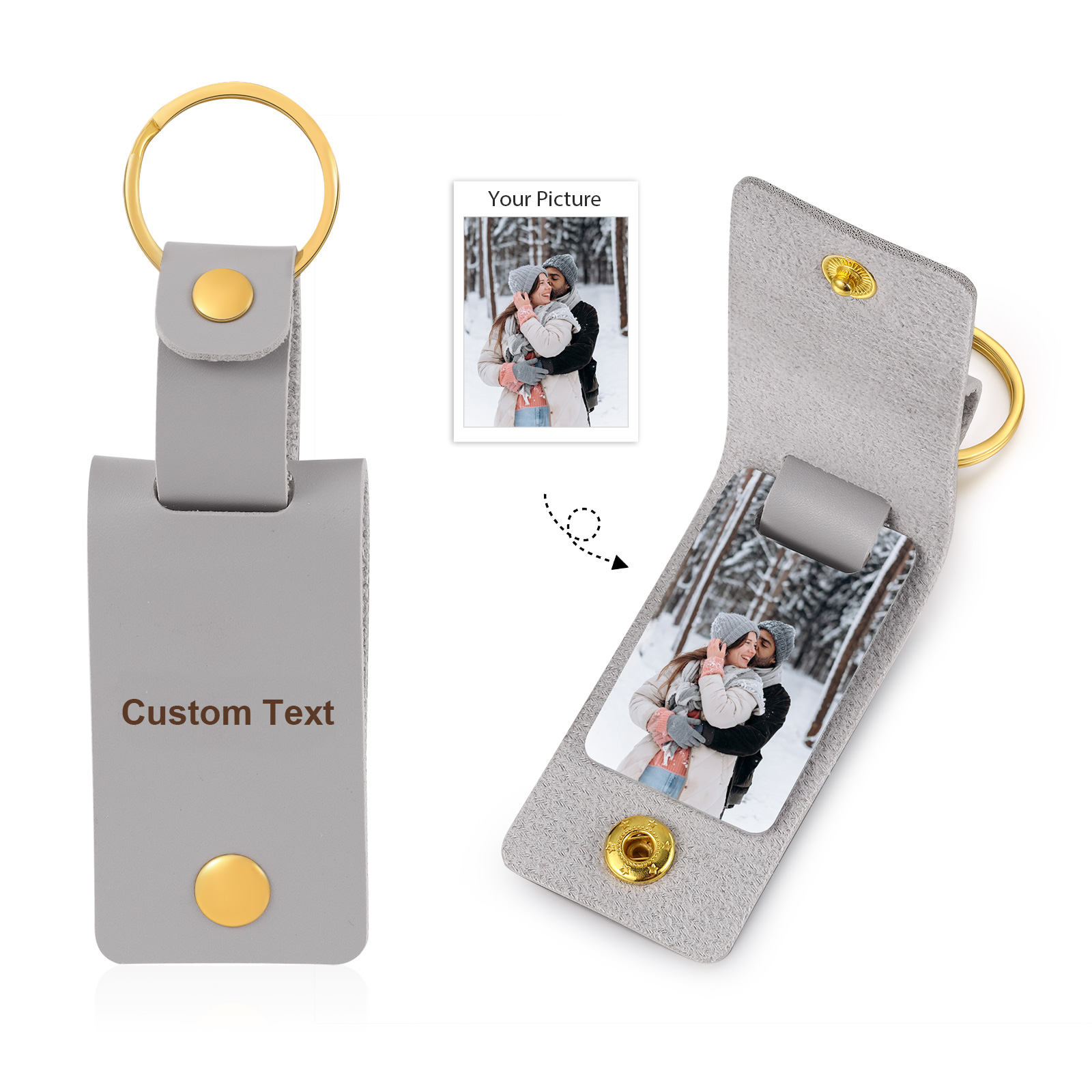 Personalised Photo Keychain Customised with Text Leather Keyring Couple Keychain Gift for Him/her-Jessemade AU