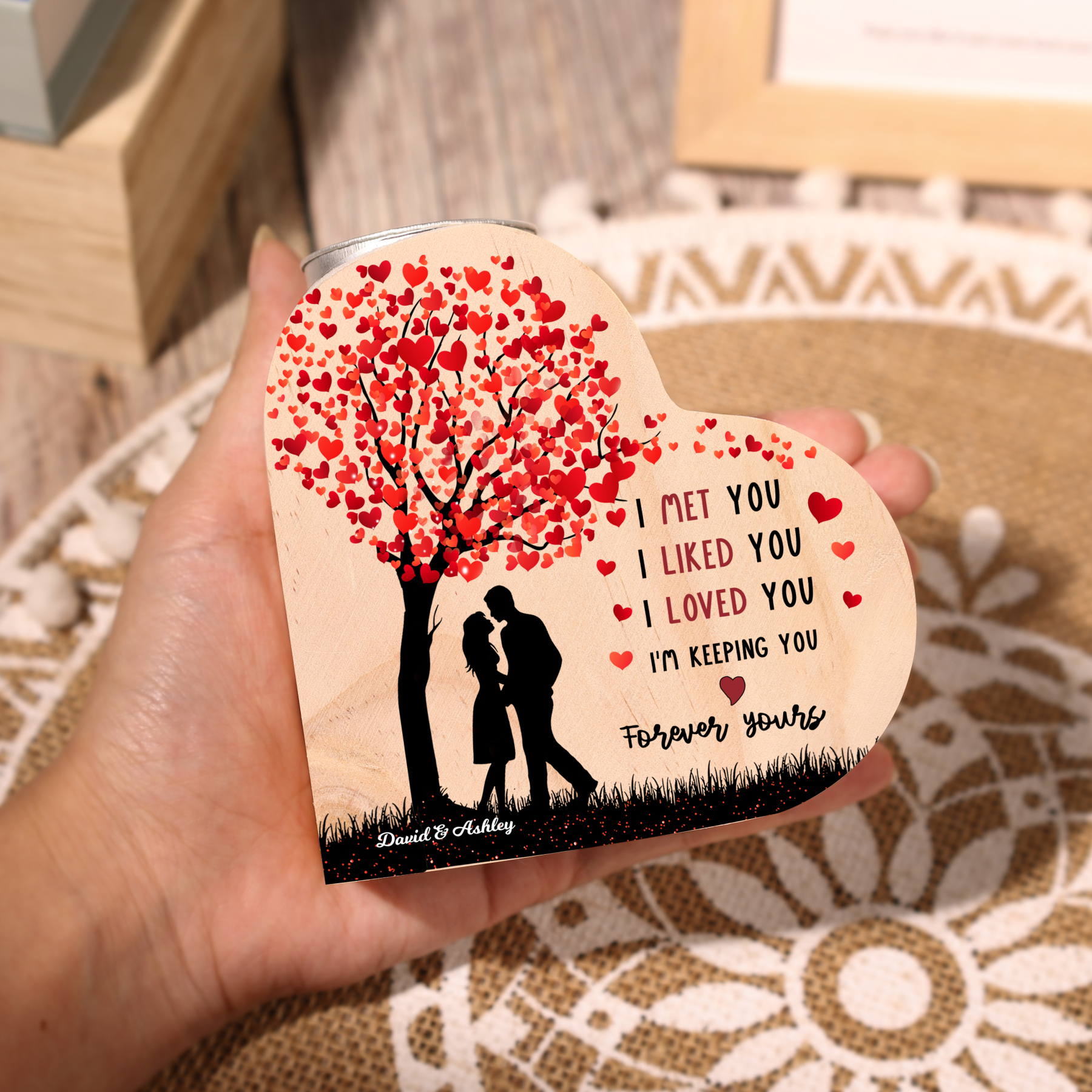 Personalised Couple Candle Holder Custom 2 Names Wooden Candlesticks Heart Valentine's Day Romantic Gifts-Jessemade AU