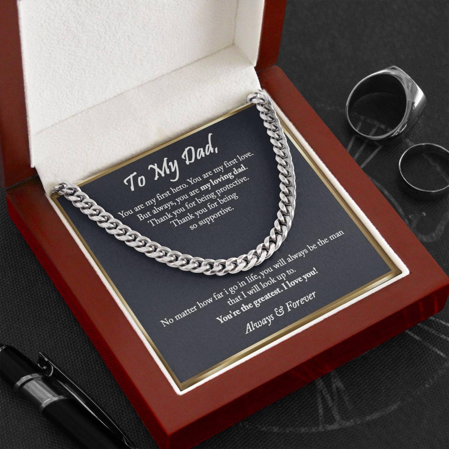 To My Dad Cuban Chain Necklace Stainless Steel Necklace Set Father's Day Gifts-Jessemade AU