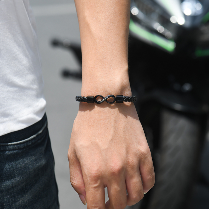 To My Man Custom Names Love You Forever and Always Infinity Leather Bracelet
