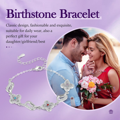 Personalised 3 Birthstones Engraved 3 Names Bracelet Women's Bracelets Birthday Gift for Her-Jessemade AU