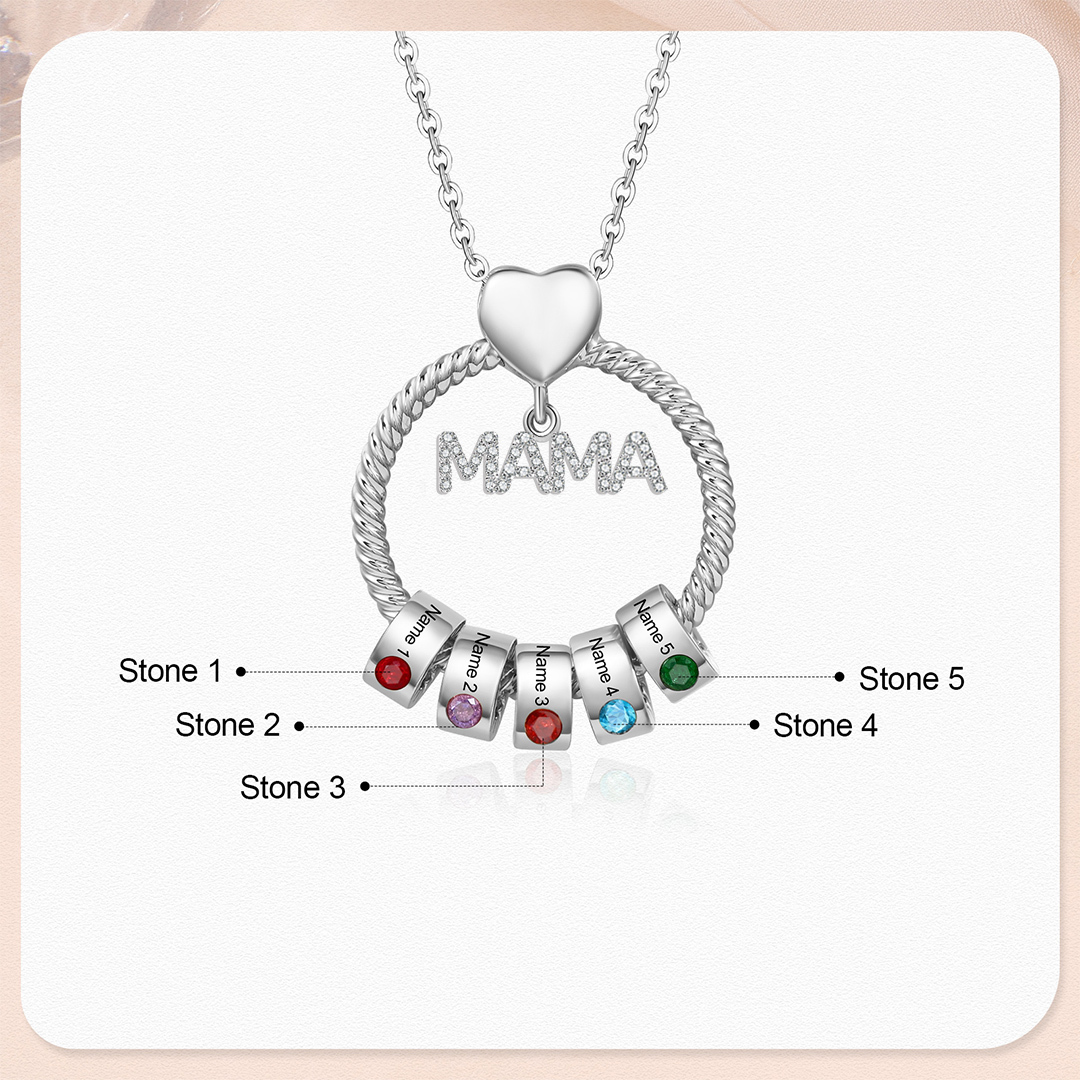 5 Names - Personalised Mama Circle Pendant Necklace Custom Names & Birthstones Necklace Mother's Day Gifts-Jessemade AU