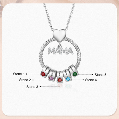 5 Names - Personalised Mama Circle Pendant Necklace Custom Names & Birthstones Necklace Mother's Day Gifts-Jessemade AU