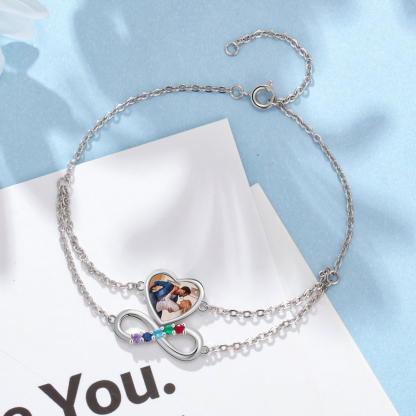 Personalised Heart Photo Bracelet With 5 Birthstones Custom Photo Bracelet Gifts For Her-Jessemade AU