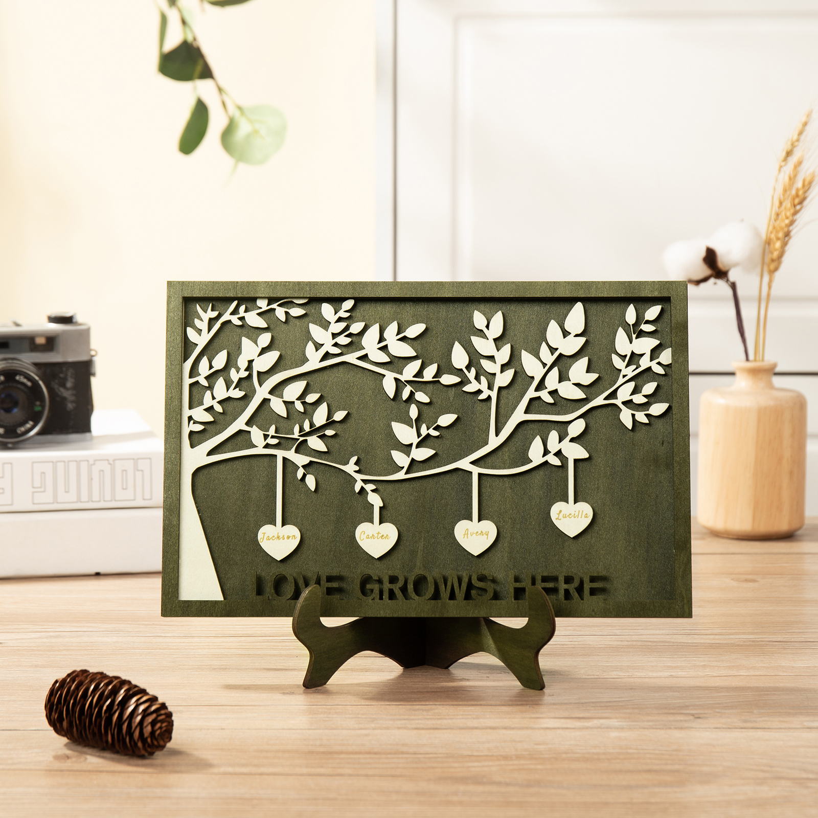 Family Tree Wood Frame Personalised Family Tree Sign Engrave 4 Names Keepsake Gifts-Jessemade AU