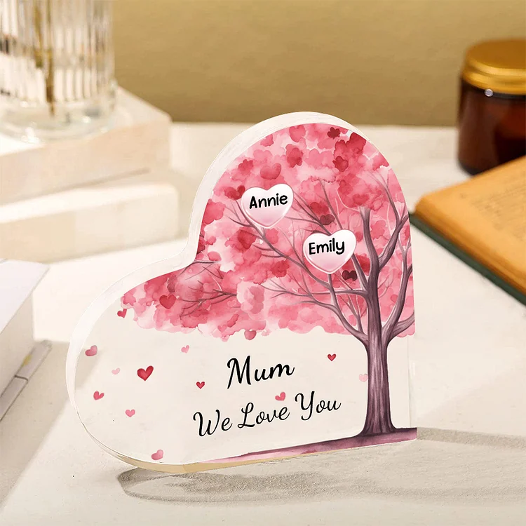 2 Names - Personalised Acrylic Heart Keepsake Custom Text Pink Tree Ornaments Gifts for Grandma/Mother-Jessemade AU