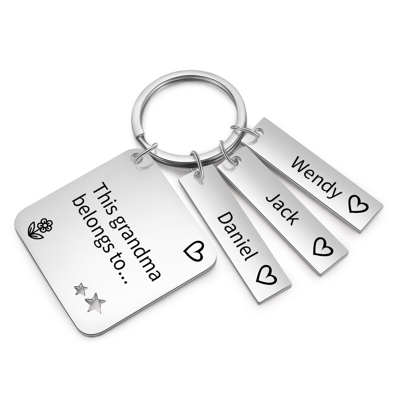 Personalised 3 Names & 1 Text Keychain Custom Family Keychain Gifts for Father/Mother/Grandma/Grandpa-Jessemade AU