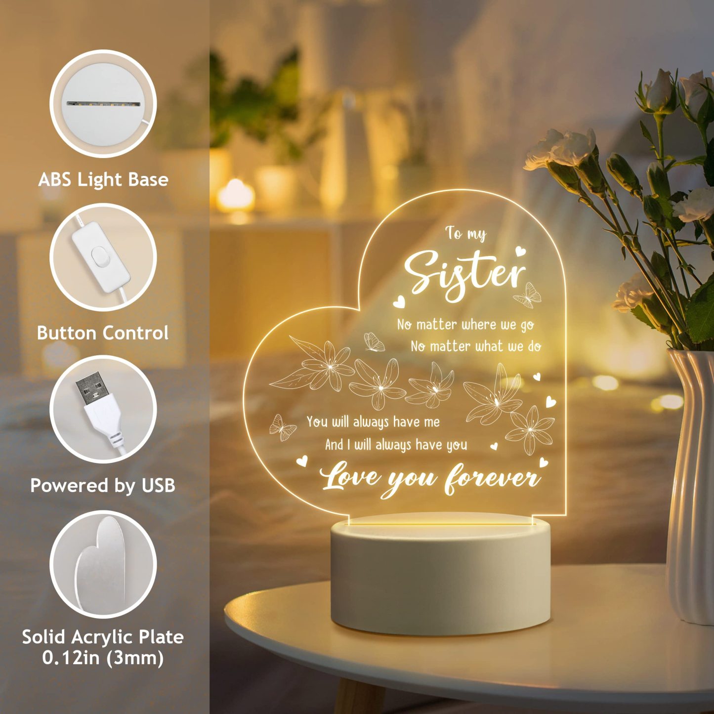 To My Sister - Love You Forever Night Light LED Lamp Bedroom Decoration For Sister-Jessemade AU