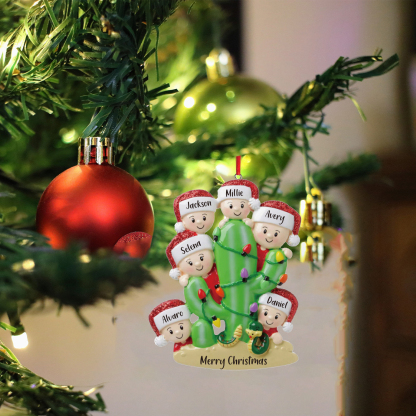 6 Names - Personalised Cactus Ornament Customised Name & Text Christmas Tree Wooden Decor Gift for Family and Friends-Jessemade AU