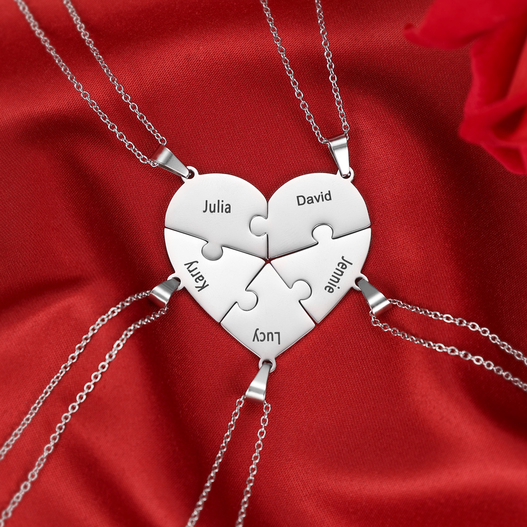 Personalised Heart Puzzle Necklace With 5 Names Gifts For Her-Jessemade AU