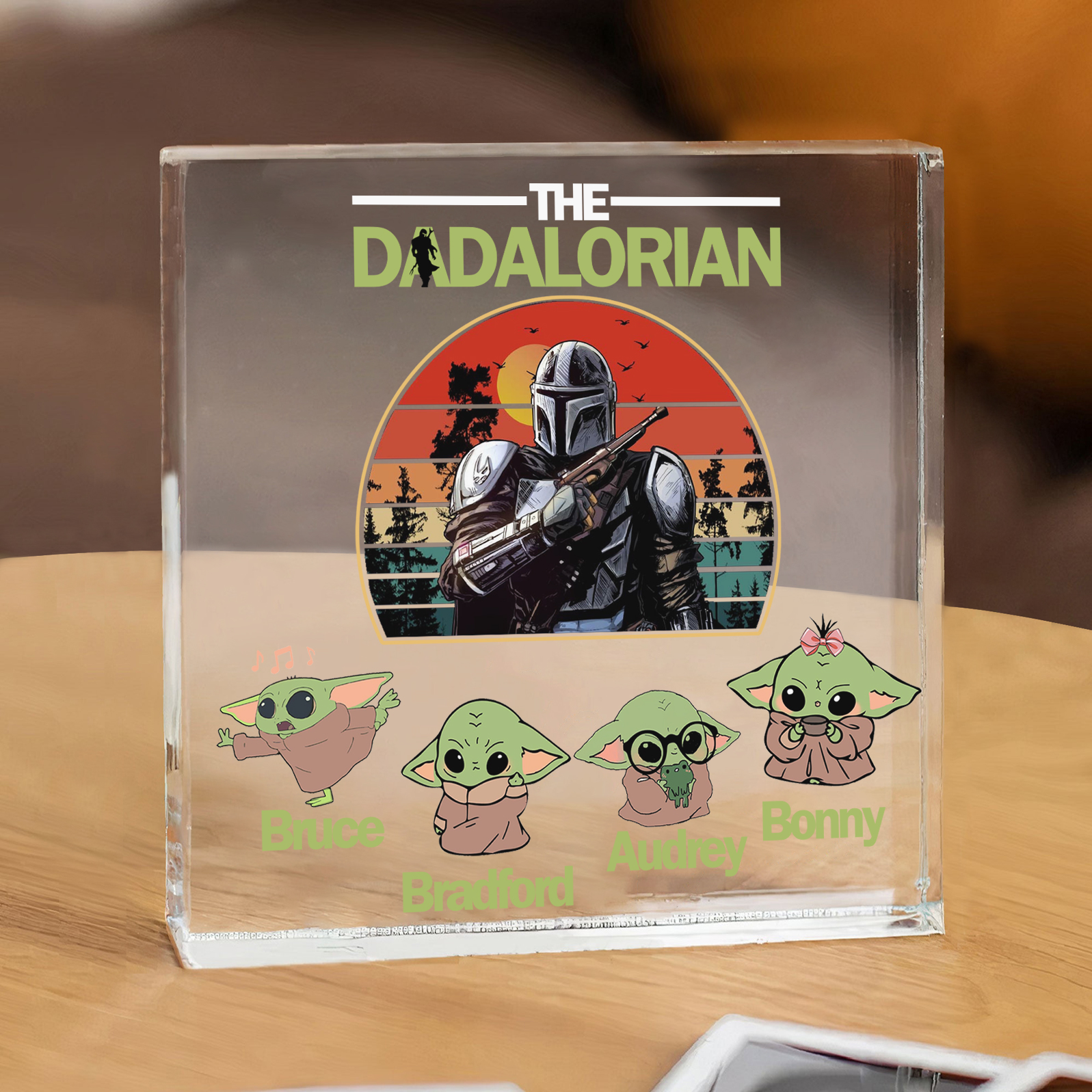 4 Names - Personalised "The Dadalorian" Acrylic Square Keepsake Custom Baby Yoda Rectangle Plaque Father's Day Gifts-Jessemade AU