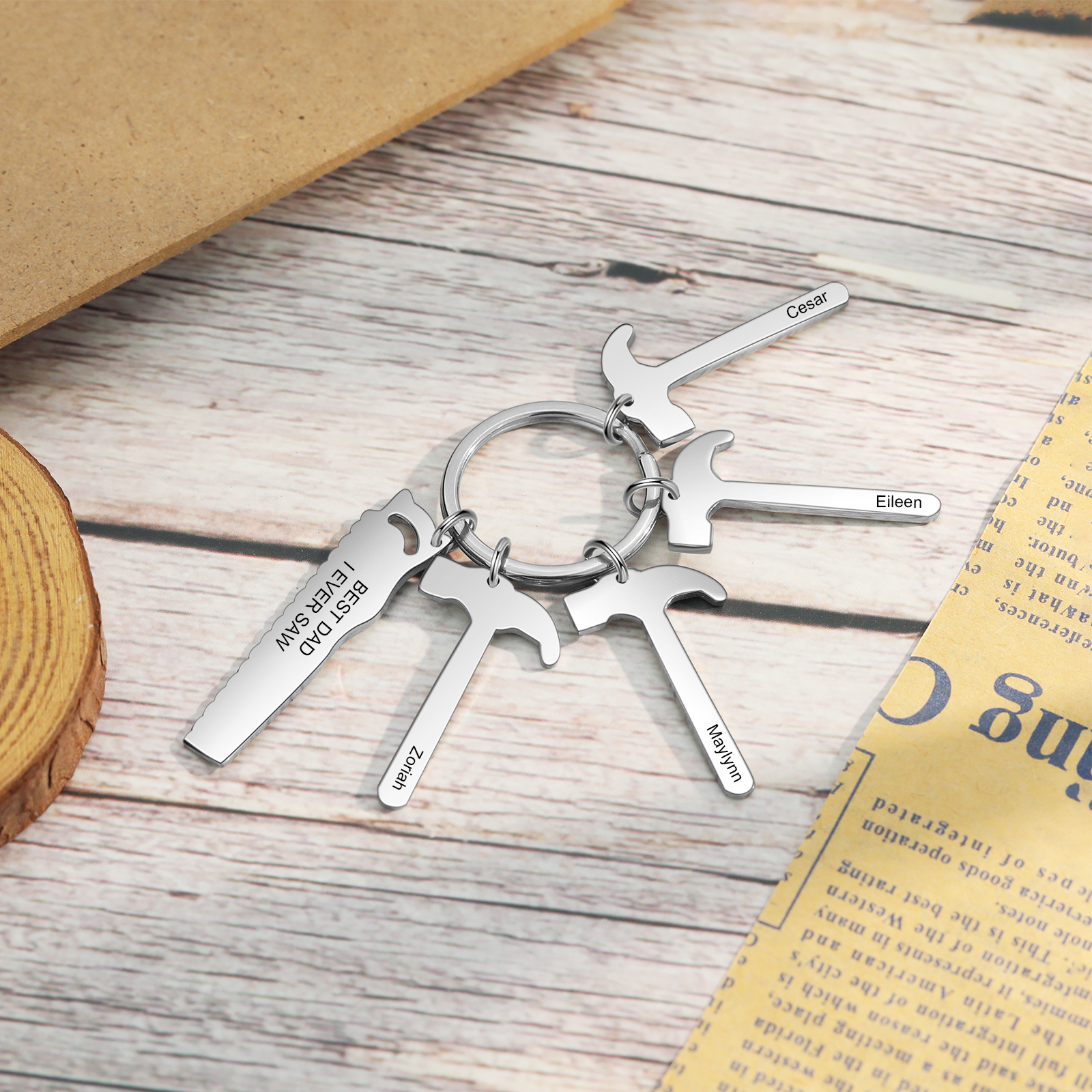 Father's Day Gifts Tool Keychain Personalised 4 Names Stainless Steel Keyring For Him-Jessemade AU