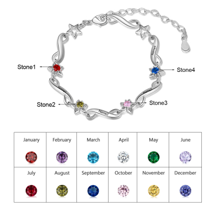 Personalised Star Bracelet With 4 Birthstones Engraved Names Bracelet Gift For Women-Jessemade AU