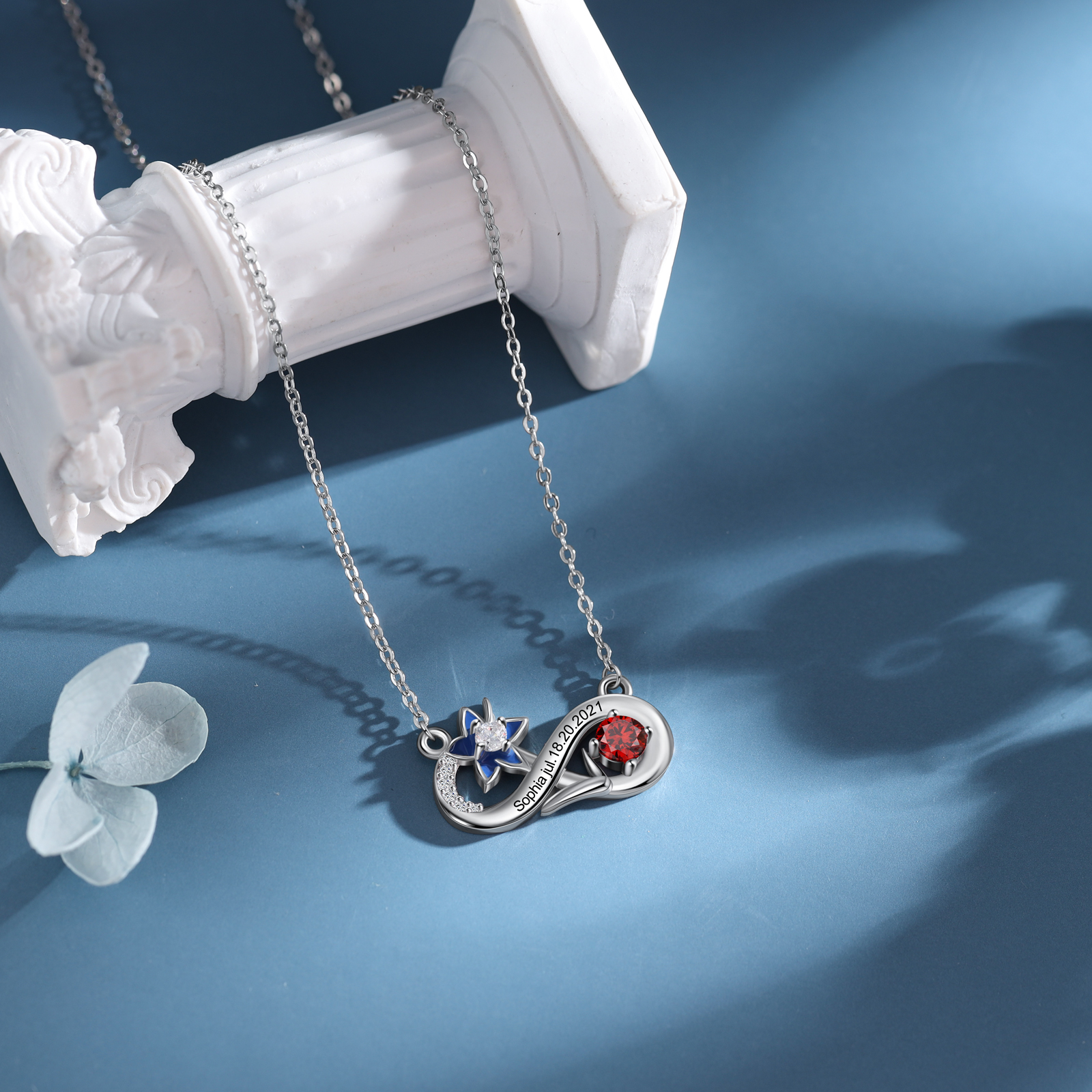 Personalised July Birthflower Necklace With Birthstone Gift For Women-Jessemade AU