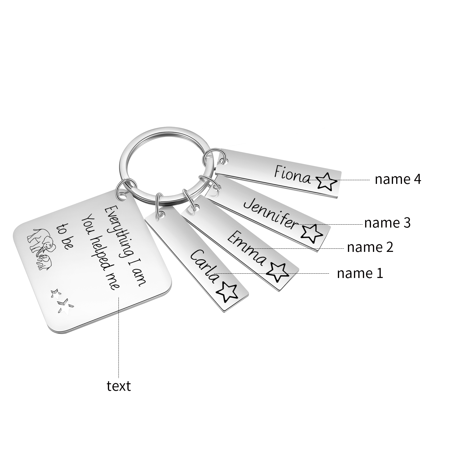Personalised 4 Names & 1 Text Keychain Elephant Family Keychain Gifts for Father/Mother/Grandma/Grandpa-Jessemade AU