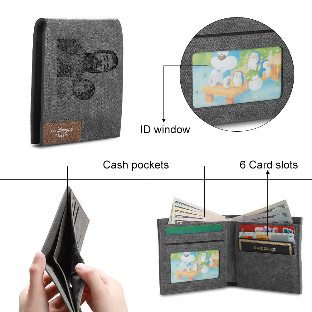 Personalised Leather Wallet Engraved Photo Short Purse Custom Folding Wallet Gifts For Him-Jessemade AU