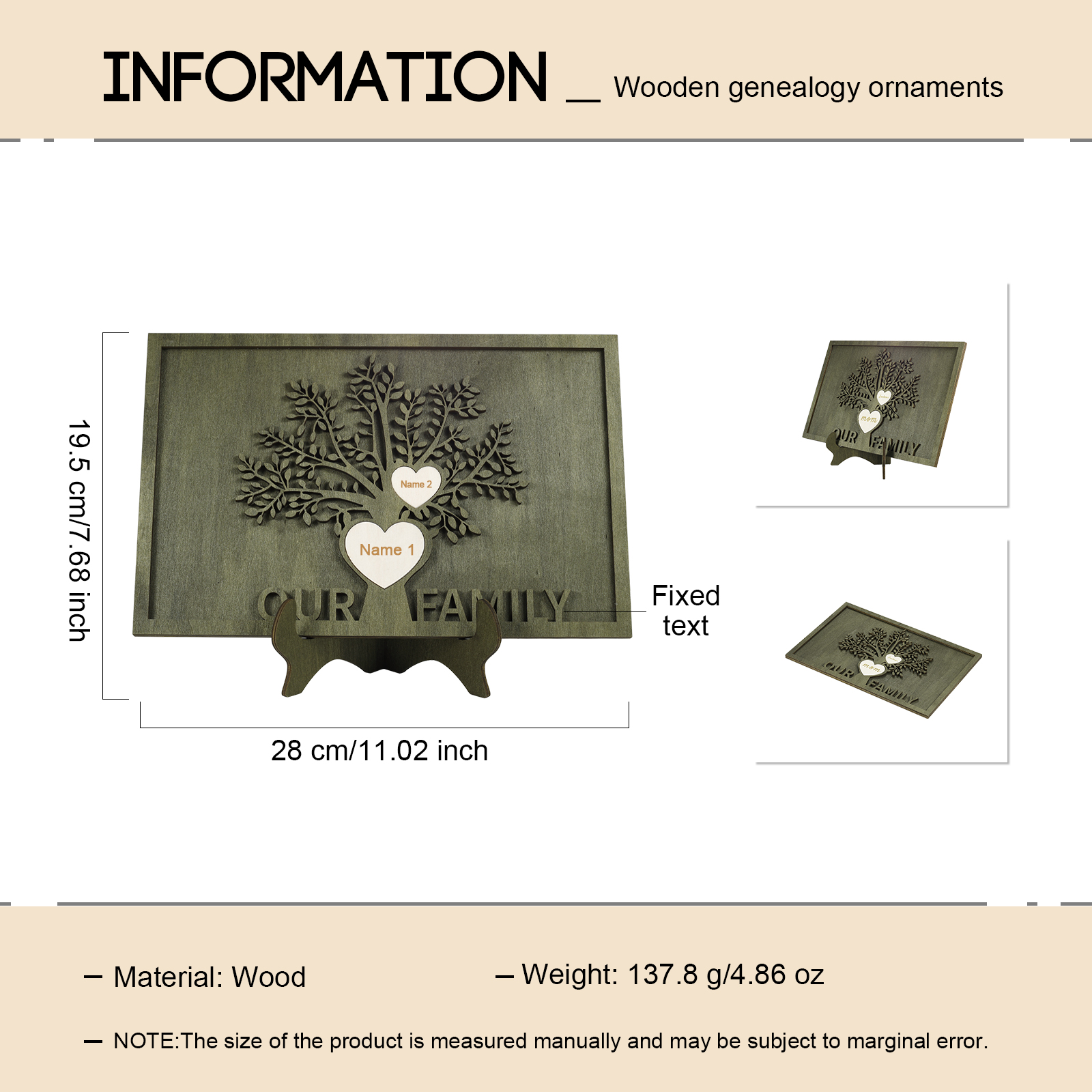 Family Tree Wood Frame Personalised Family Tree Sign Custom 2 Names Plaque-Jessemade AU