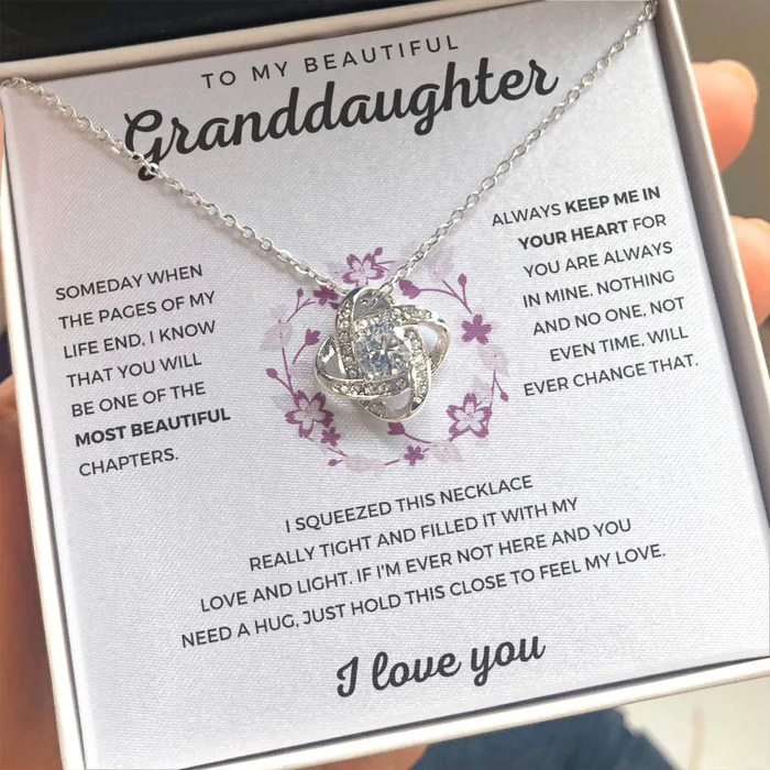 To My Granddaughter Love Knot Necklace "Hold This Close To Feel My Love“ Inspirational Gifts for Granddaughter-Jessemade AU