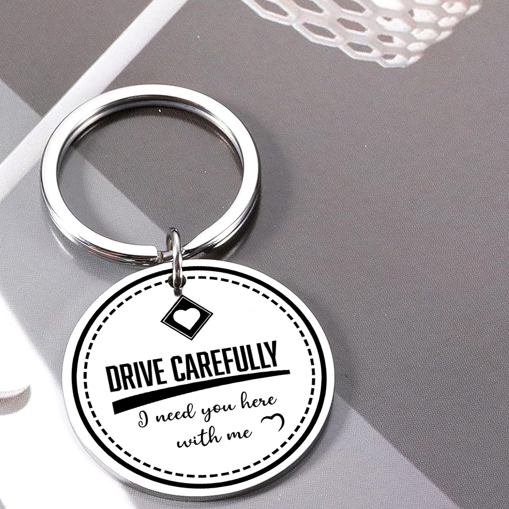 Couple Keychain Custom Photo Keyring Valentine's Day Gifts for Him - Drive Carefully, I Need You Here With Me-Jessemade AU