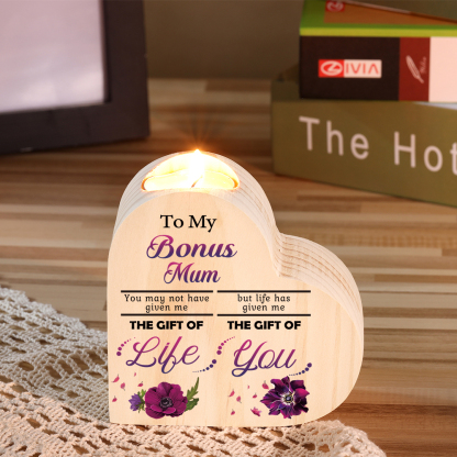 To My Bonus Mom/Mum Violet Flower Heart Candle Holder "Life Has Given Me The Gift of You" Wooden Candlestick-Jessemade AU