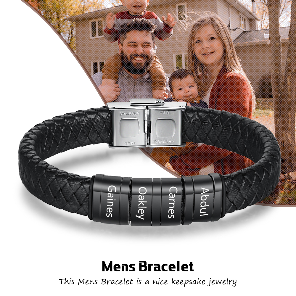 Black Personalised Men's 4 names Bracelet For Dad-Jessemade AU