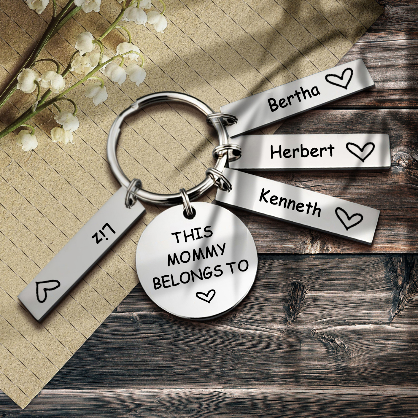4 Names - Personalised Name Keychain Stainless Steel Keychain Special Gift for Mommy/Mummy-Jessemade AU